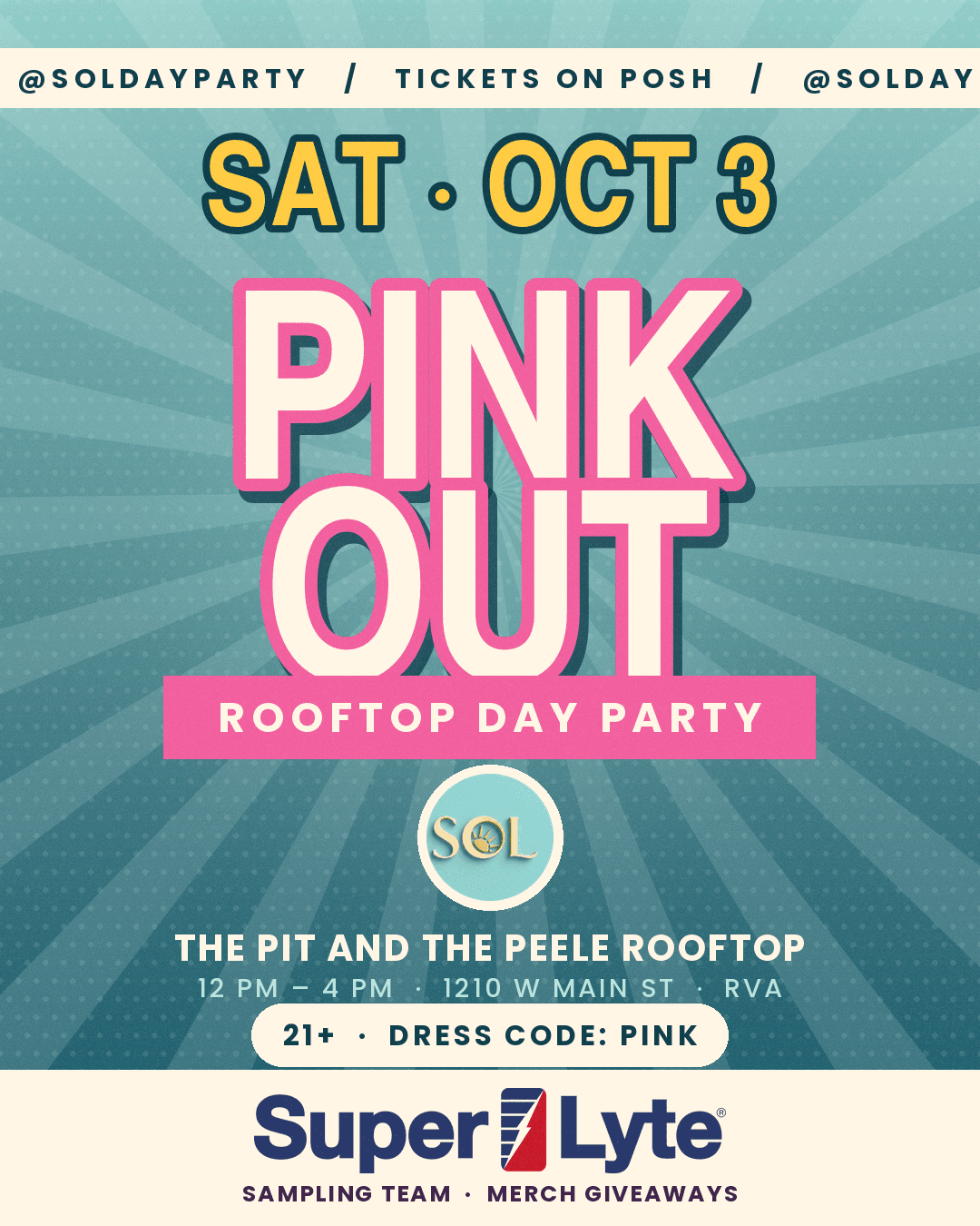 SOL Pink Out rooftop day party flyer from October 3, 2026